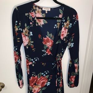 Size Medium Navy Blue Floral Wrap Dress